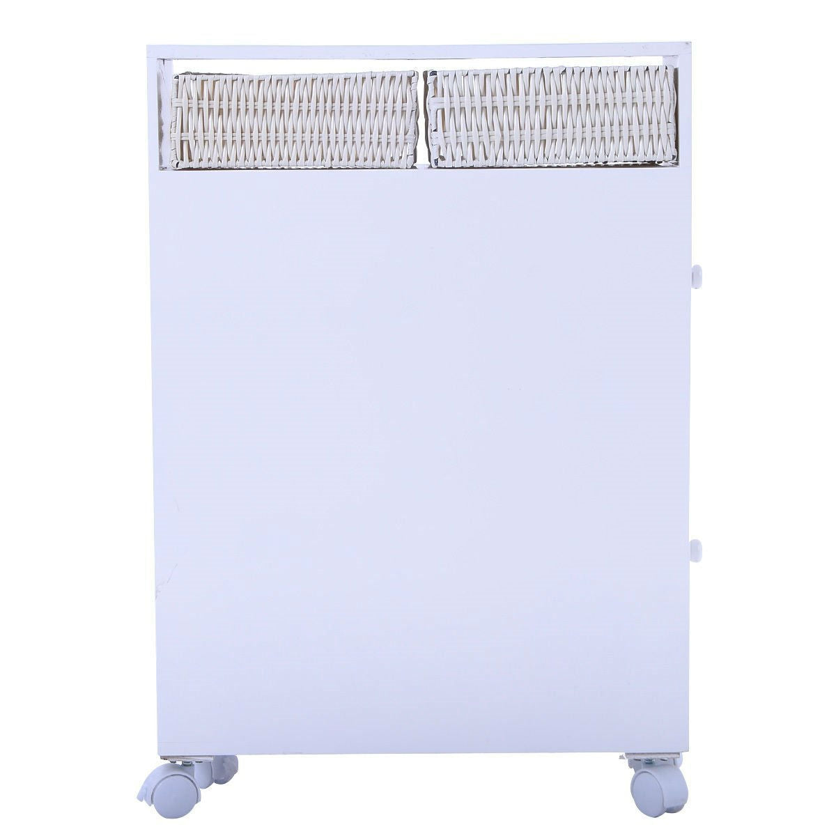 Armario de suelo blanco para baño con cestas y ruedas