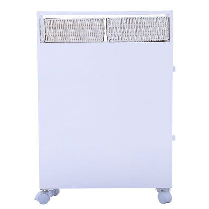 Armario de suelo blanco para baño con cestas y ruedas