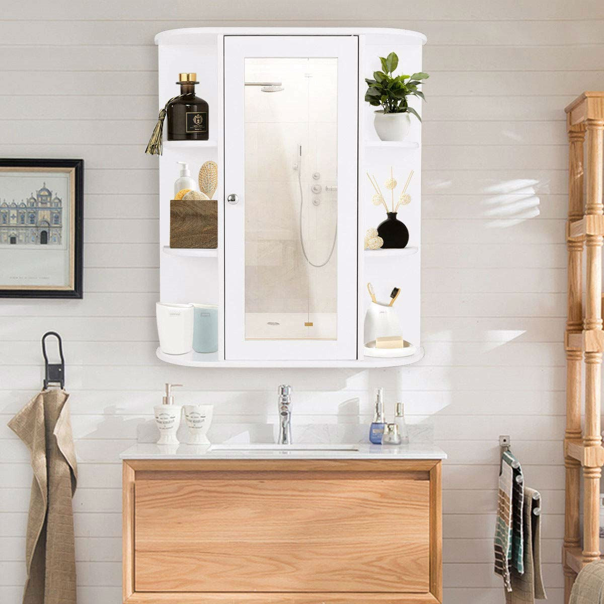 Botiquín Blanco de Pared para Baño con Estantes de Almacenamiento