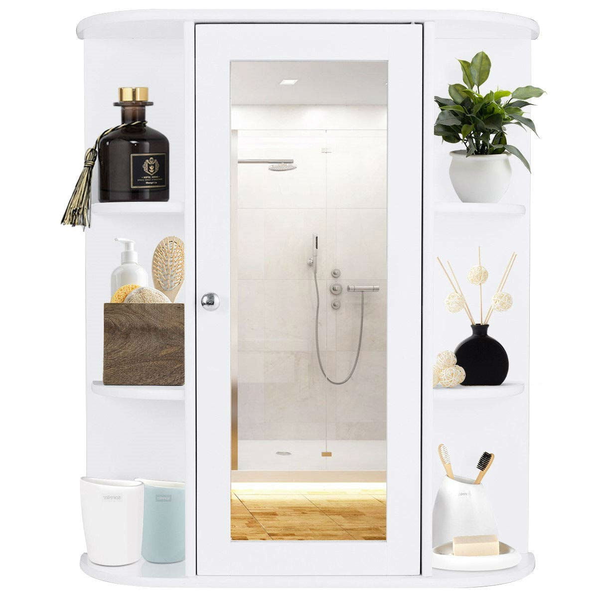Botiquín Blanco de Pared para Baño con Estantes de Almacenamiento