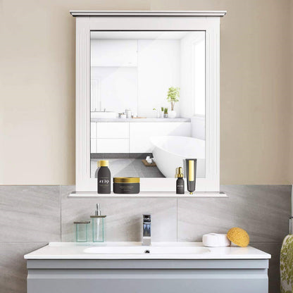Espejo de pared rectangular blanco para dormitorio o tocador de baño con estante inferior