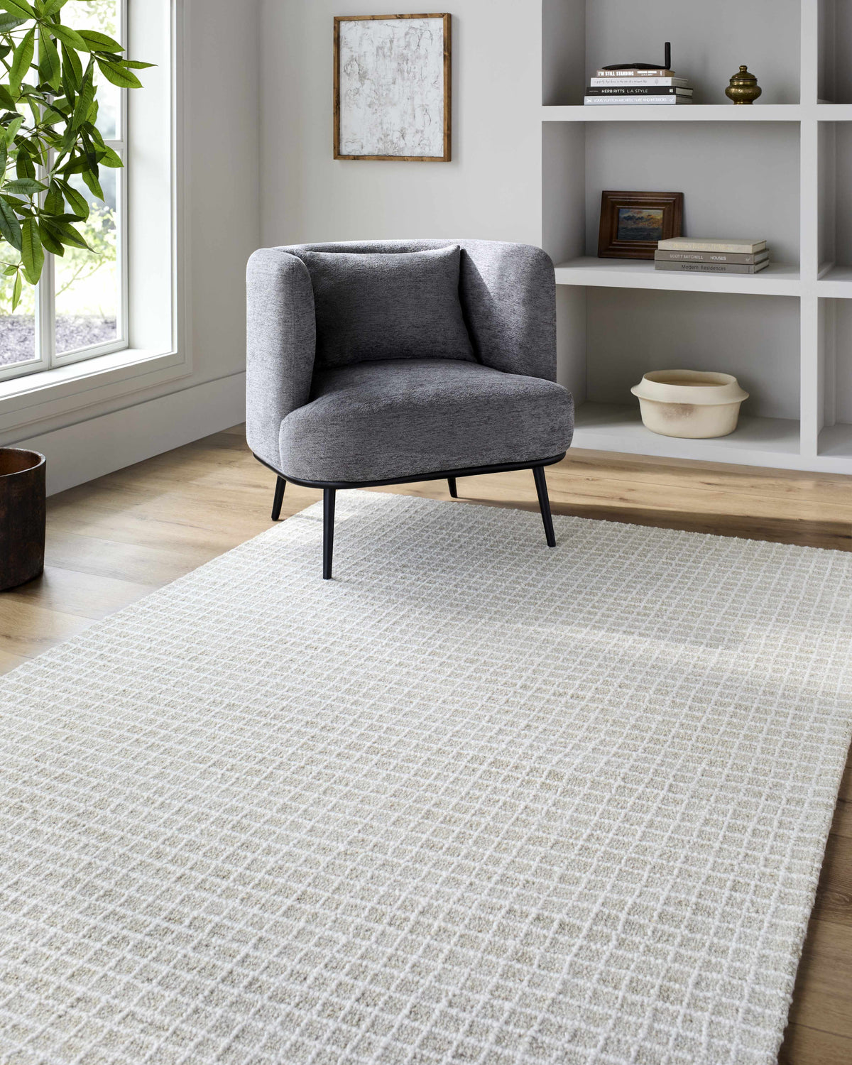 Anahid Bone Area Rug by Boutique Rugs bone beige with subtle diamond lattice pattern on Tampa Home & Garden Store