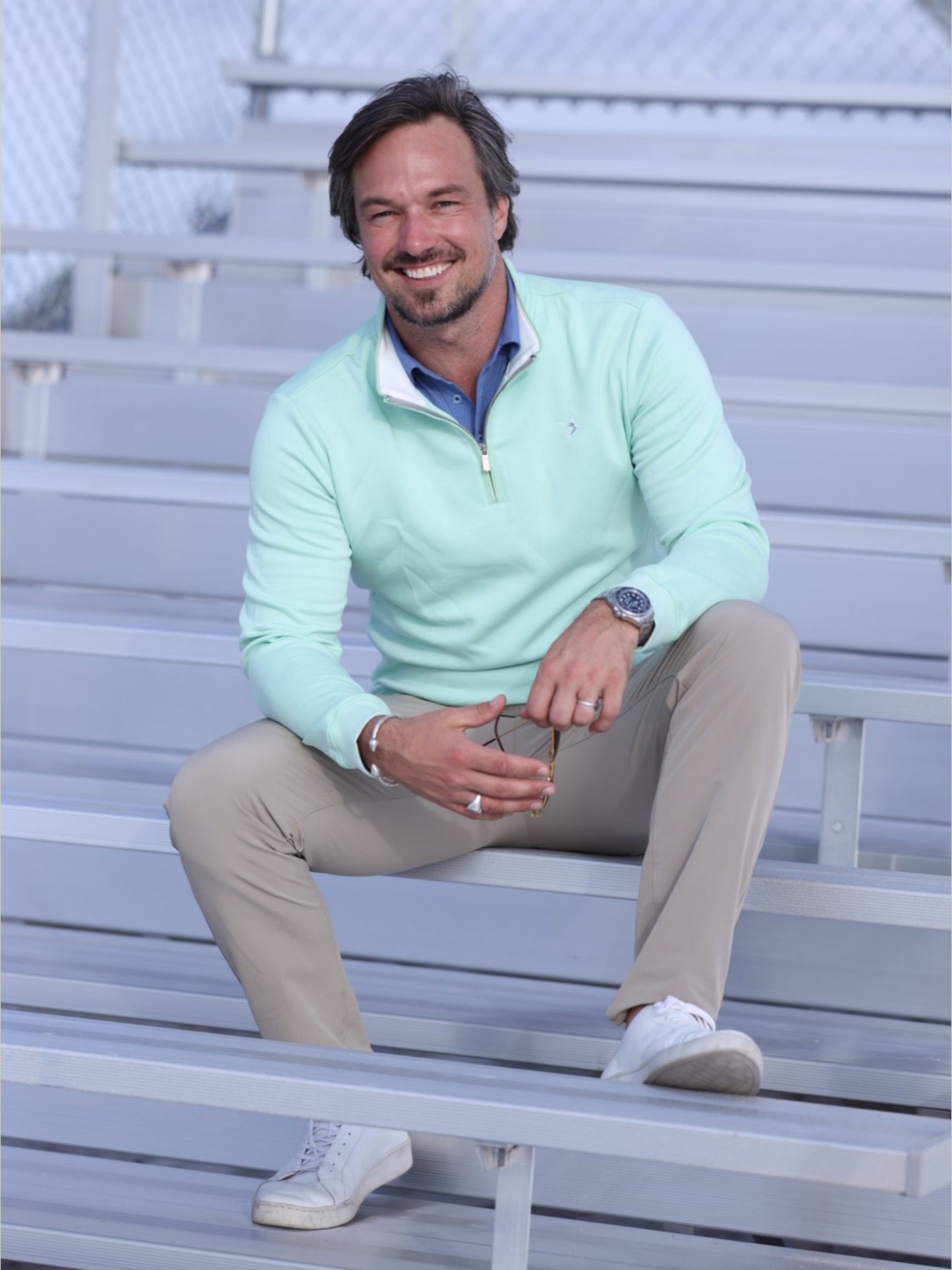 Turnberry Quarter Zip Smooth Knit mint green knit pullover by White Water Life with zipper on Tampa Home & Garden Store