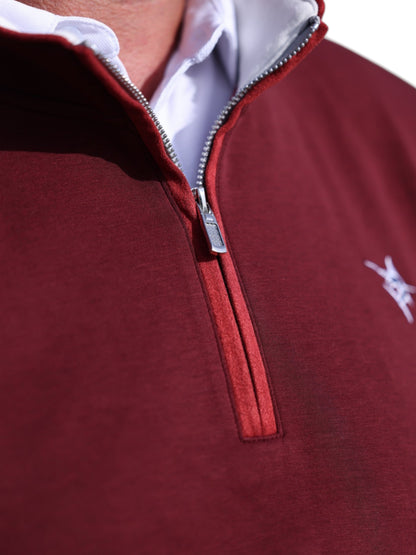 Turnberry Quarter Zip Smooth Knit maroon jacket with silver zipper and White Water Life logo on Tampa Home & Garden Store