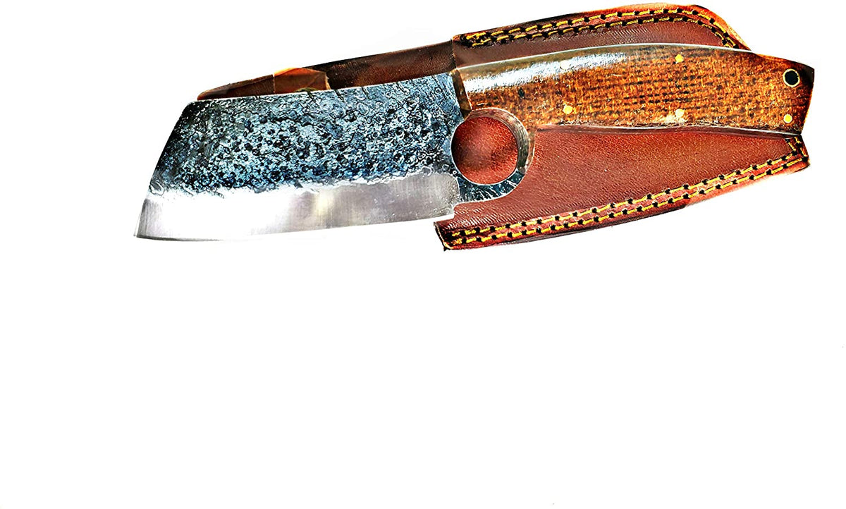 Hand Forged Clever Style carbon steel blade by Titan TC-006, pattern with leather sheath on Tampa Home & Garden Store