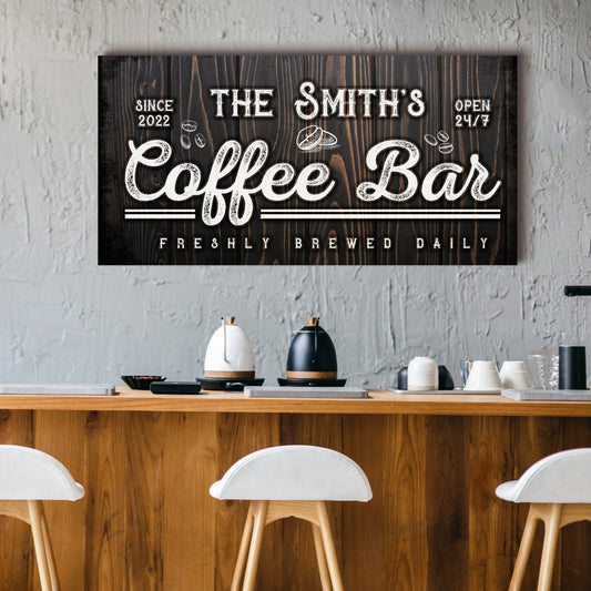 Family Coffee Bar Sign canvas by Tailored Canvases in rustic wood grain design on Tampa Home & Garden Store