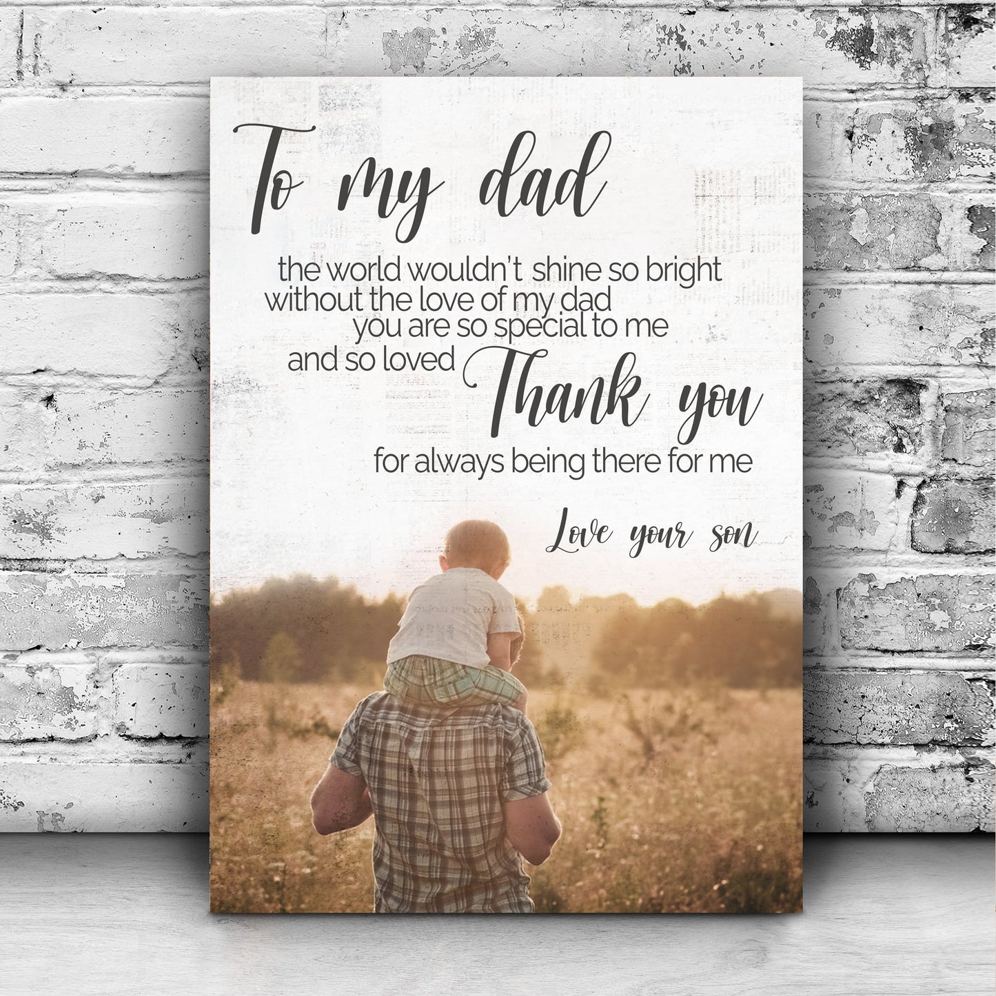 Canvas sign Tailored Canvases with To my dad script and Father's Day message on white canvas on Tampa Home & Garden Store