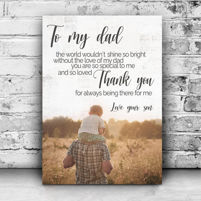 Canvas sign Tailored Canvases with To my dad script and Father's Day message on white canvas on Tampa Home & Garden Store
