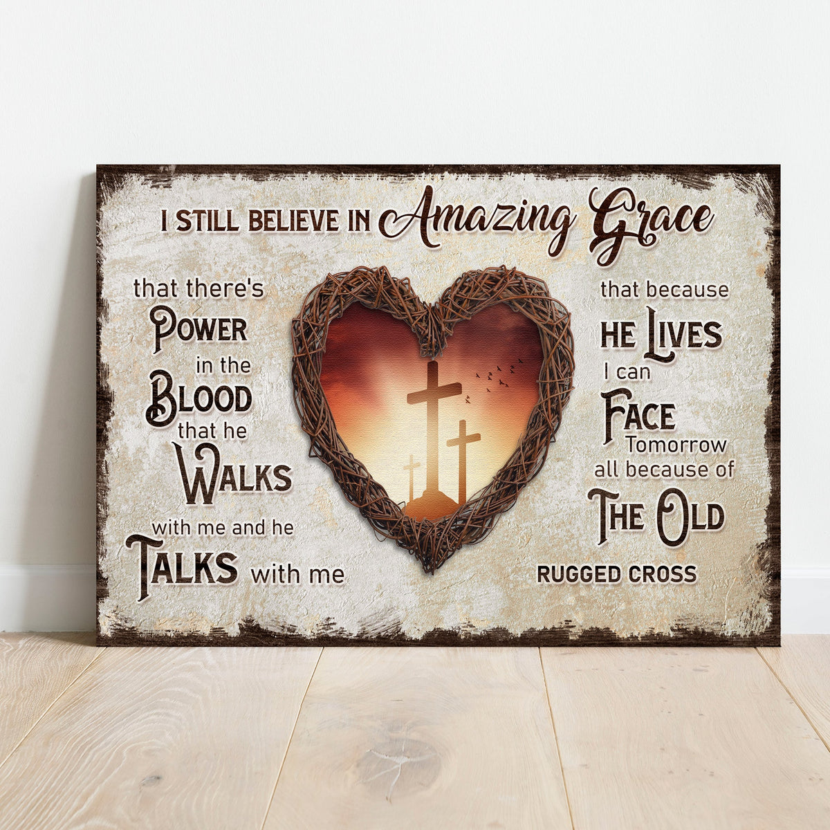 Tailored Canvases canvas sign I Still Believe In Amazing Grace with twig heart on rustic panel on Tampa Home & Garden Store