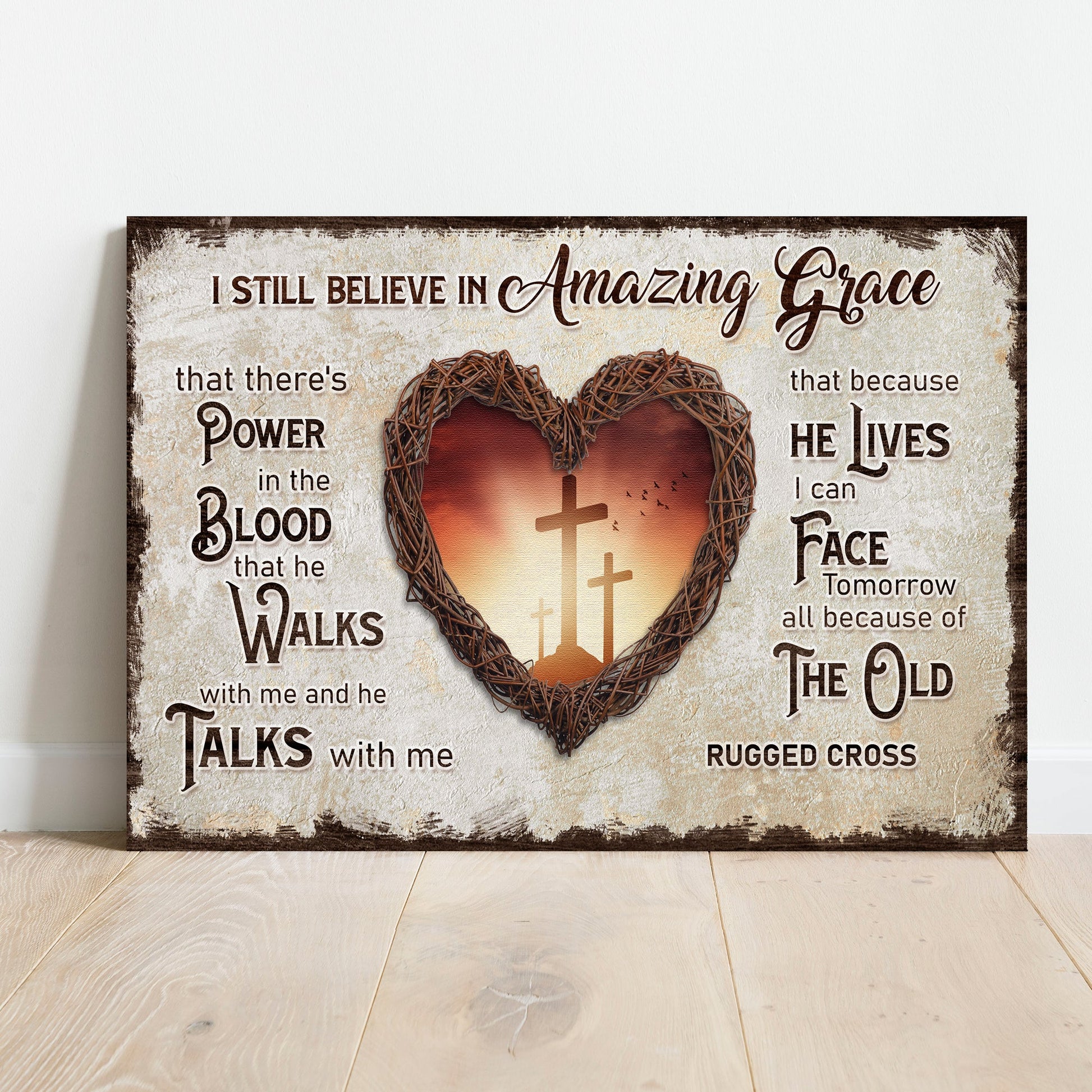 Tailored Canvases canvas sign I Still Believe In Amazing Grace with twig heart on rustic panel on Tampa Home & Garden Store