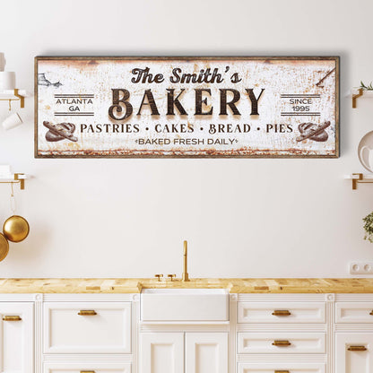 Bakery Sign canvas by Tailored Canvases, rustic weathered white panel with wood frame on Tampa Home & Garden Store