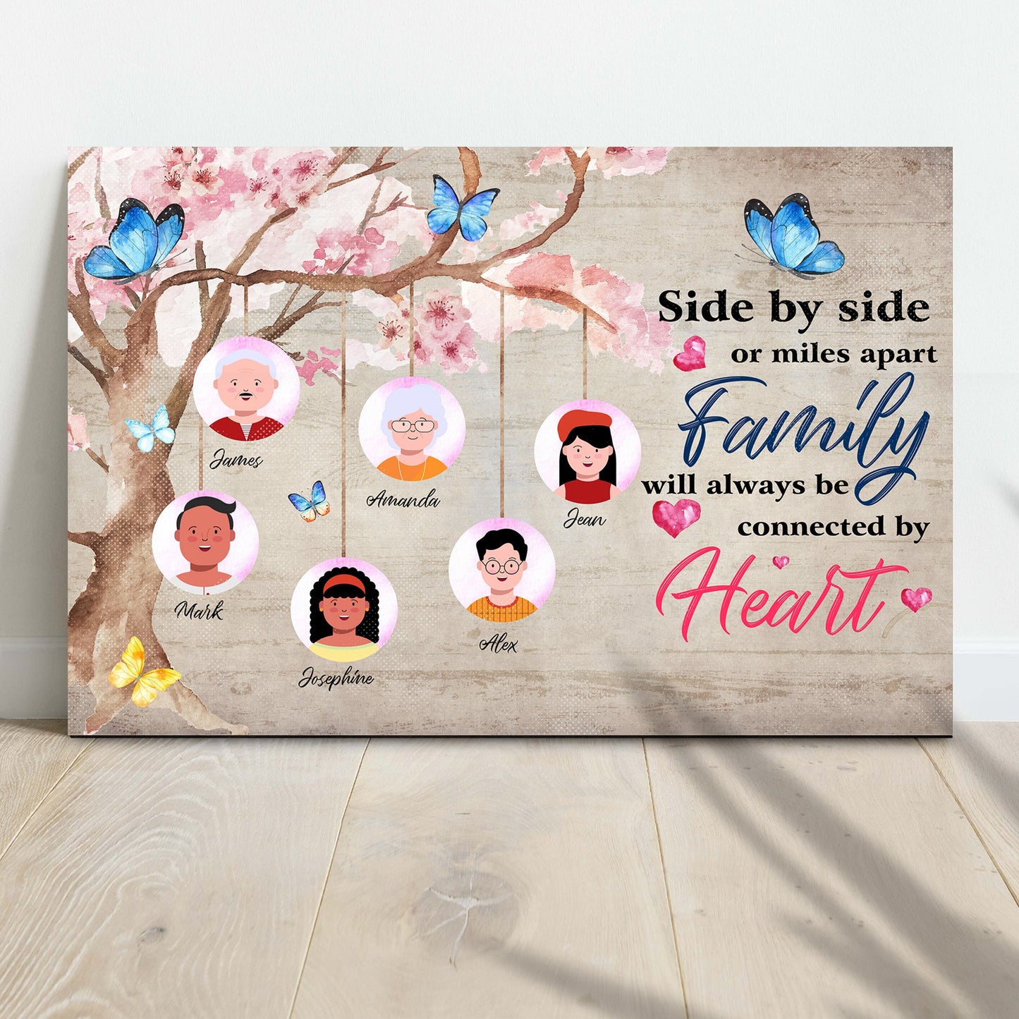 Canvas Family Will Always Be Connected By Heart II by Tailored Canvases pink blossoms on Tampa Home & Garden Store