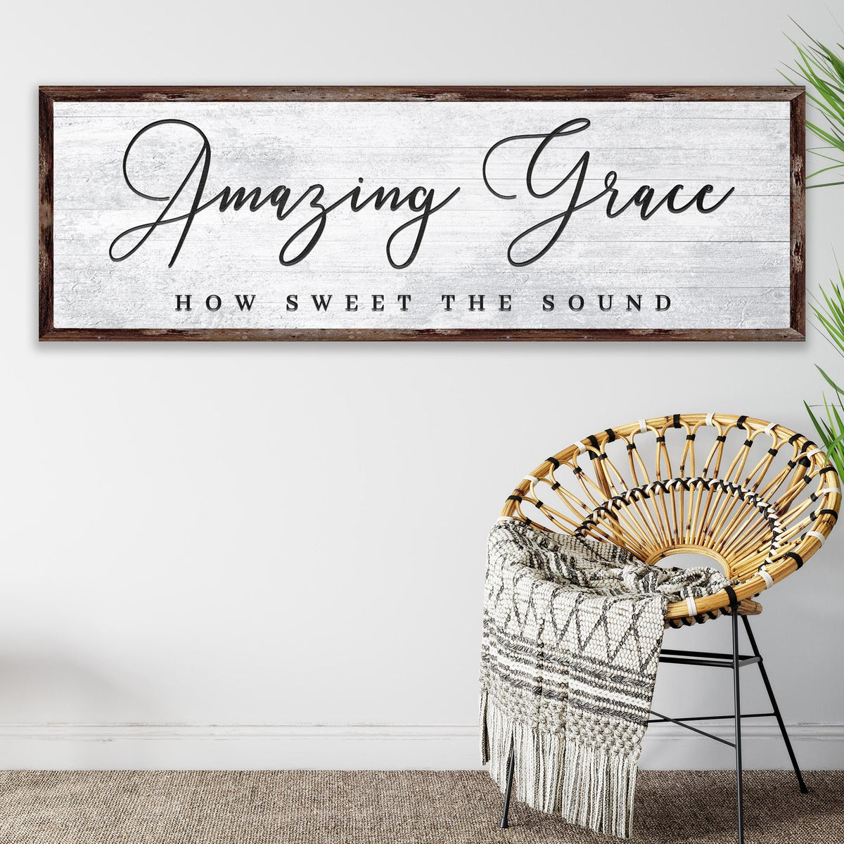 Amazing Grace How Sweet The Sound Sign canvas by Tailored Canvases, rustic wood frame on Tampa Home & Garden Store