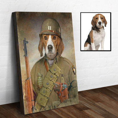 Tailored Canvases Beagle Military Dog Sign canvas with gear and a small framed Beagle portrait on Tampa Home & Garden Store