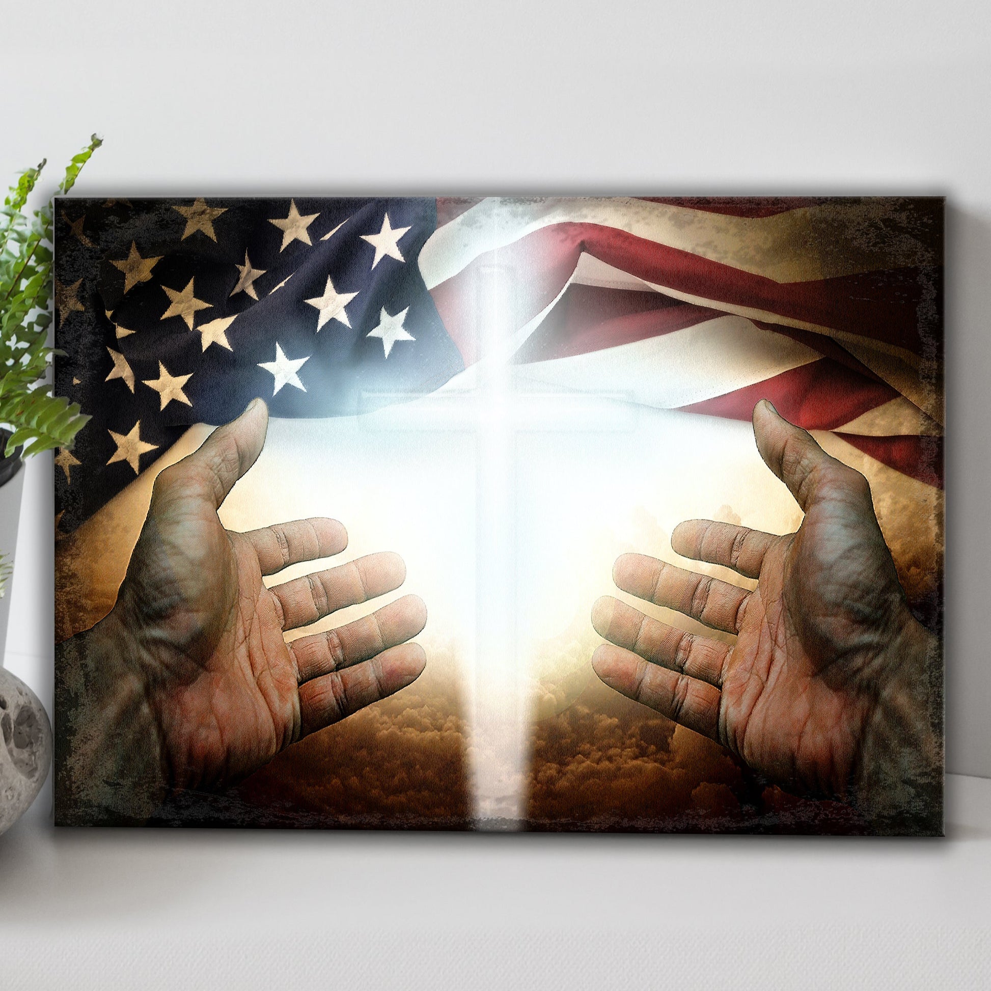 American Faith Canvas Wall Art with patriotic flag design on textured canvas on Tampa Home & Garden Store