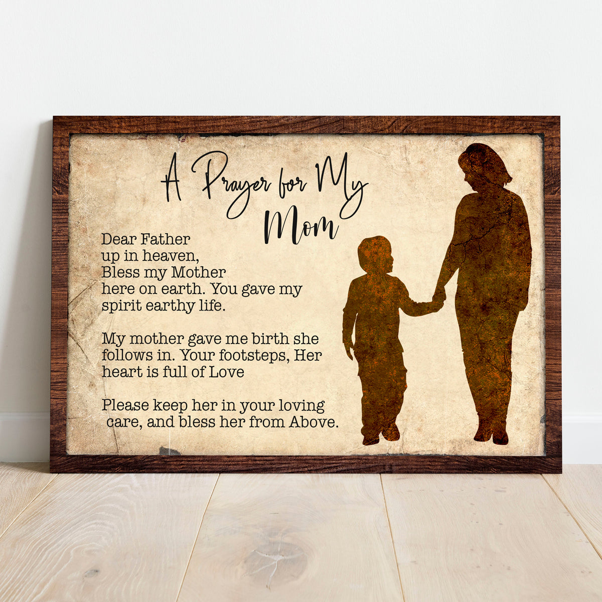 A Prayer For My Mom canvas sign with rustic wood frame and mother and child Tailored Canvases on Tampa Home & Garden Store