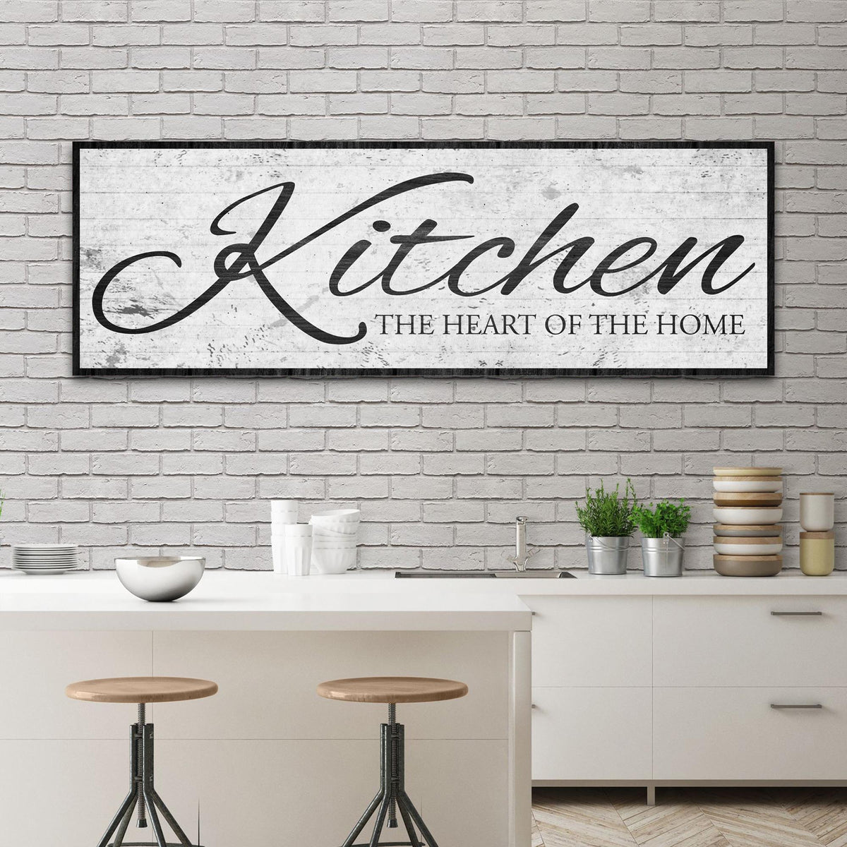 Canvas sign Kitchen Is The Heart Of The Home II Tailored Canvases, rustic whitewashed on Tampa Home & Garden Store