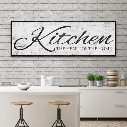 Canvas sign Kitchen Is The Heart Of The Home II Tailored Canvases, rustic whitewashed on Tampa Home & Garden Store
