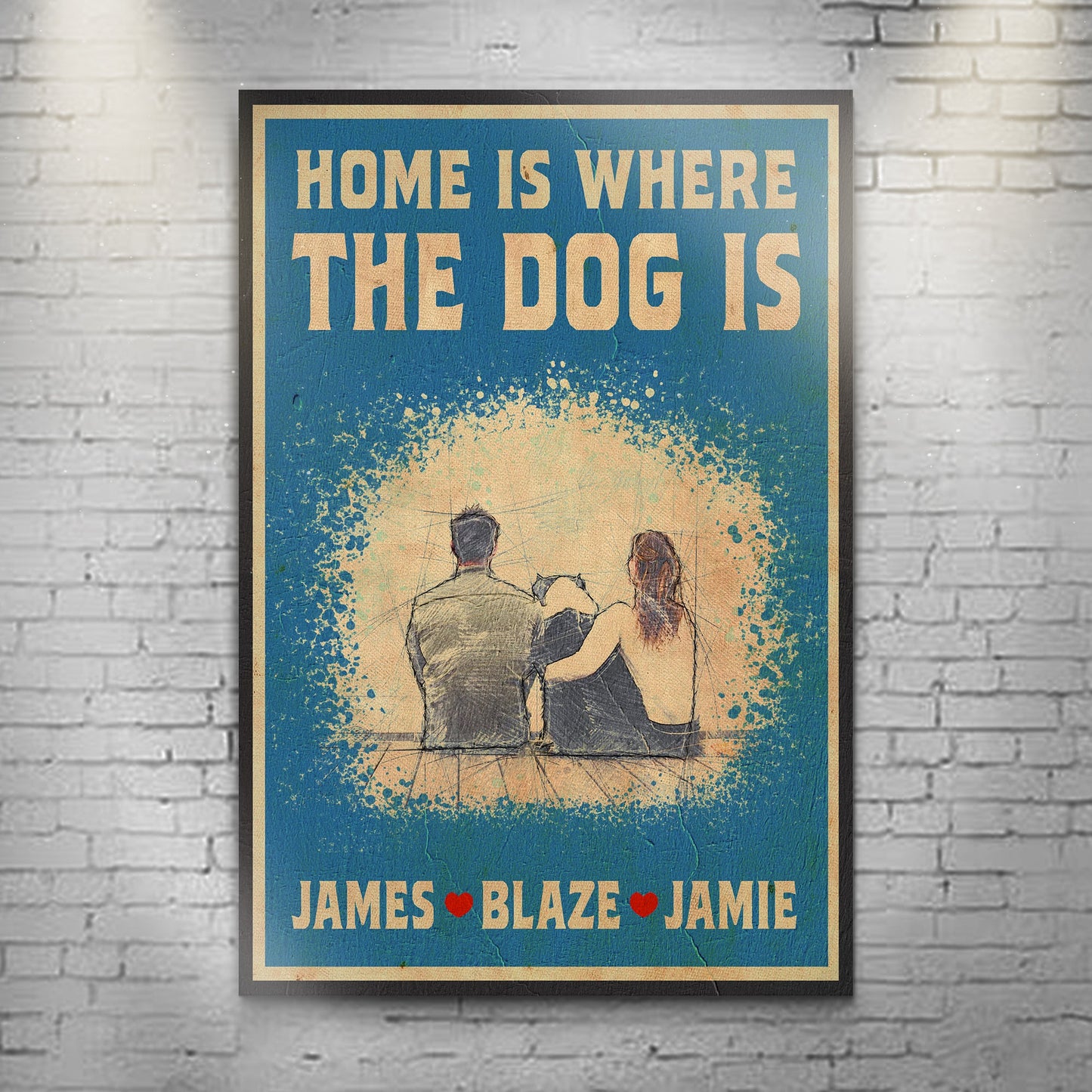 Home Is Where The Dog Is Sign II canvas by Tailored Canvases, blue beige text crafting canvas on Tampa Home & Garden Store