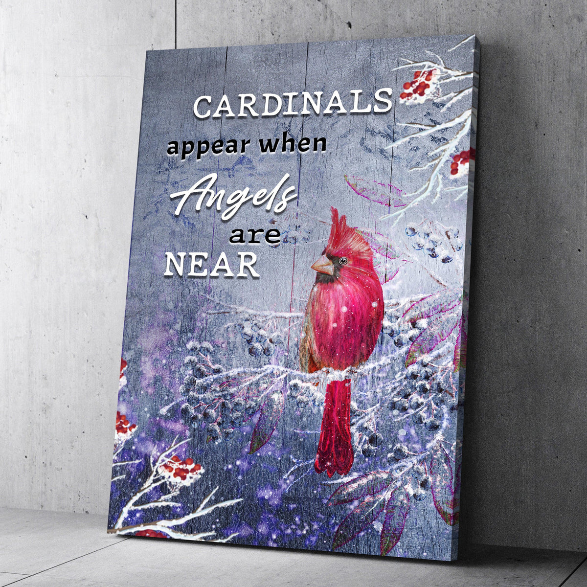 Canvas crafting sign Tailored Canvases with wood reads Cardinals appear when Angels near on Tampa Home & Garden Store