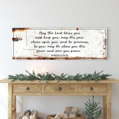 Tailored Canvases Numbers 6:24-26 canvas sign with distressed white and black script on Tampa Home & Garden Store