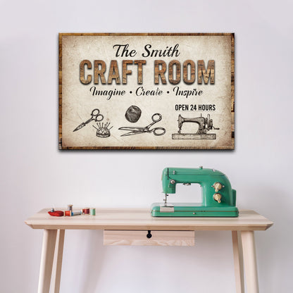 Craft Room Sign II canvas by Tailored Canvases with wood frame and vintage textured background on Tampa Home & Garden Store