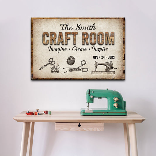 Craft Room Sign II canvas by Tailored Canvases with wood frame and vintage textured background on Tampa Home & Garden Store