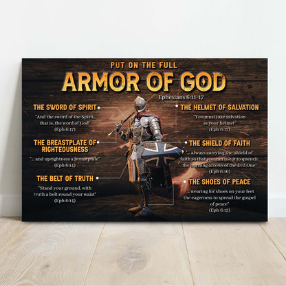 Armor Of God Sign canvas by Tailored Canvases with dark wood background and orange text on Tampa Home & Garden Store