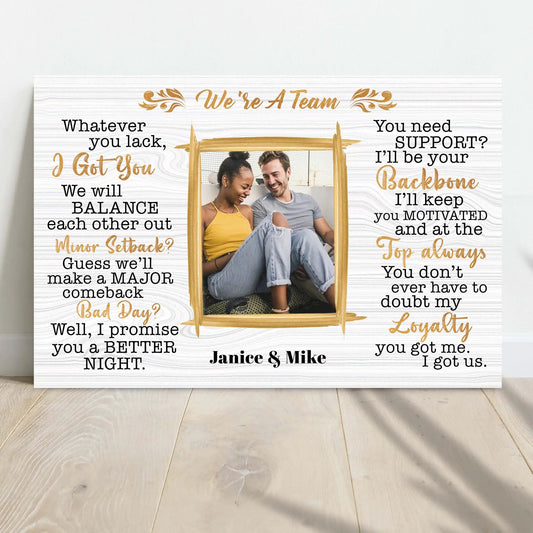 Canvas We’re A Team Couple Sign IV by Tailored Canvases with whitewashed wood and gold accents on Tampa Home & Garden Store