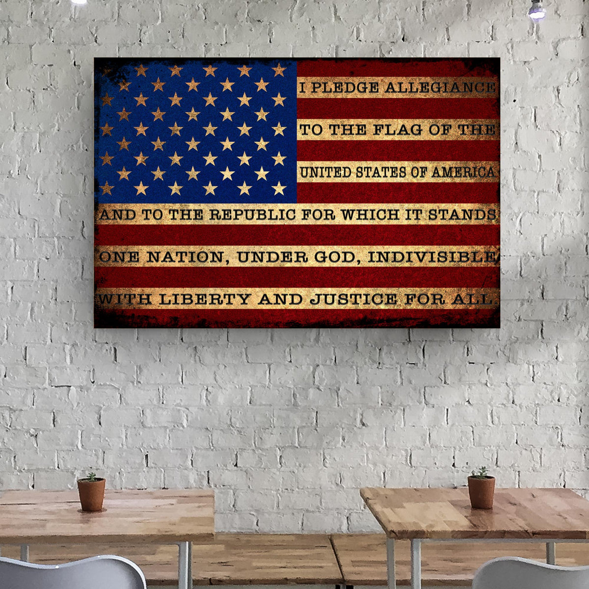 Canvas sign I PLEDGE ALLEGIANCE TO THE FLAG OF USA, Tailored Canvases, distressed flag art on Tampa Home & Garden Store