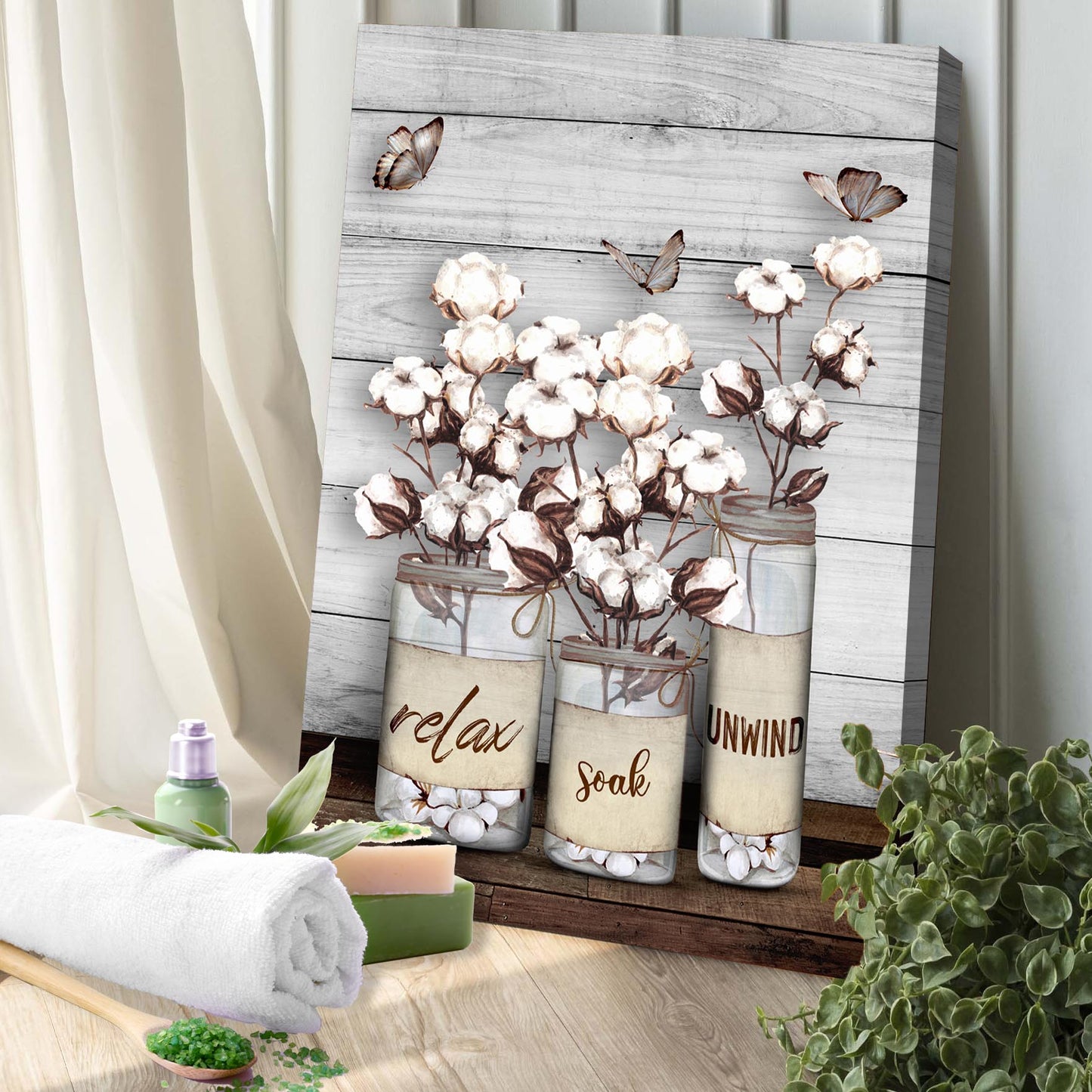 Relax Soak Unwind Sign II canvas by Tailored Canvases; crafting canvas with bouquet on wood on Tampa Home & Garden Store