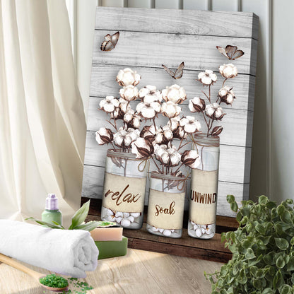 Relax Soak Unwind Sign II canvas by Tailored Canvases; crafting canvas with bouquet on wood on Tampa Home & Garden Store