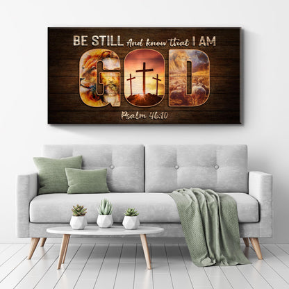 Canvas sign Be Still And Know God with GOD letters and nature scenes on wood Psalm 46:10 on Tampa Home & Garden Store