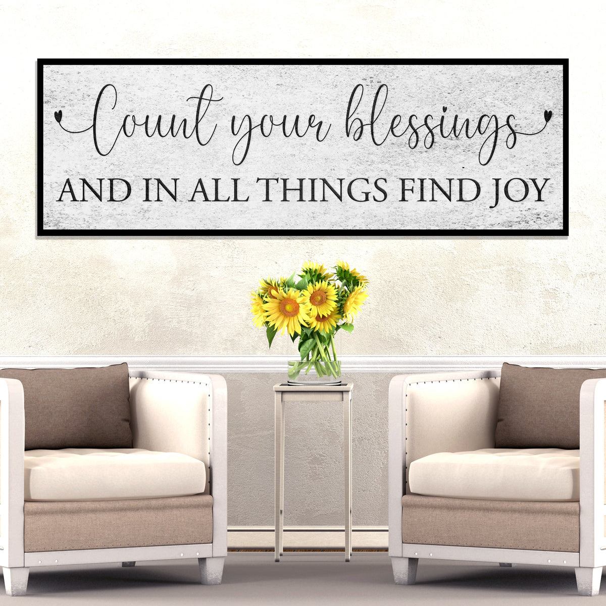 Count Your Blessings Sign III canvas by Tailored Canvases with backdrop and black script on Tampa Home & Garden Store