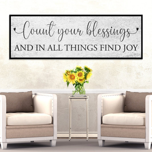 Count Your Blessings Sign III canvas by Tailored Canvases with backdrop and black script on Tampa Home & Garden Store