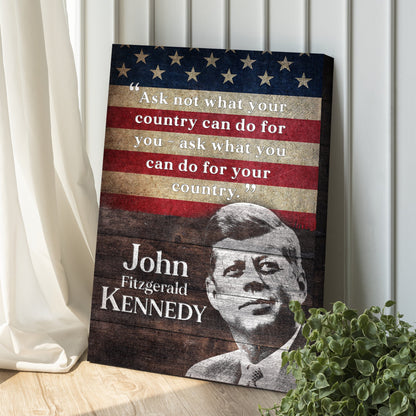 Canvas sign JFK Inaugural Address with vintage flag stripes and white text Tailored Canvases on Tampa Home & Garden Store