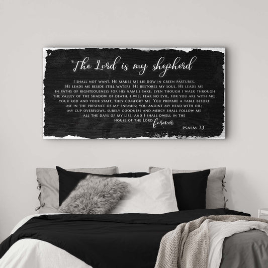 Canvas sign Psalm 23 The Lord Is My Shepherd IV Tailored Canvases white script black canvas on Tampa Home & Garden Store
