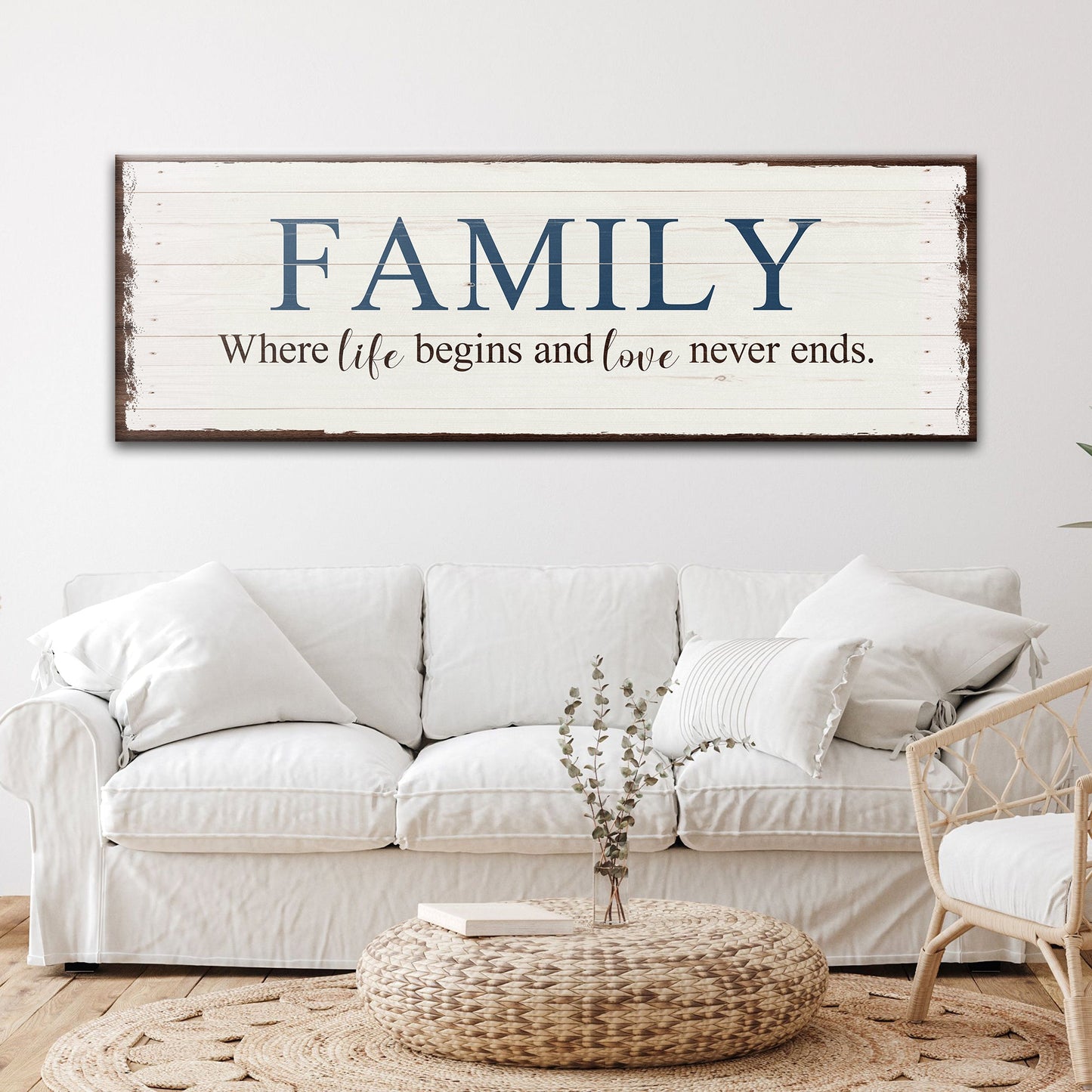 8 Powerful Words Family Sign II canvas by Tailored Canvases on whitewashed wood on Tampa Home and Garden Store