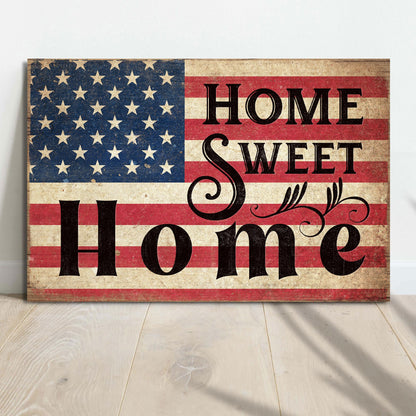 Home Sweet Home IV canvas wall art by Tailored Canvases with distressed American flag stripes on Tampa Home & Garden Store
