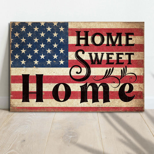 Home Sweet Home IV canvas wall art by Tailored Canvases with distressed American flag stripes on Tampa Home & Garden Store