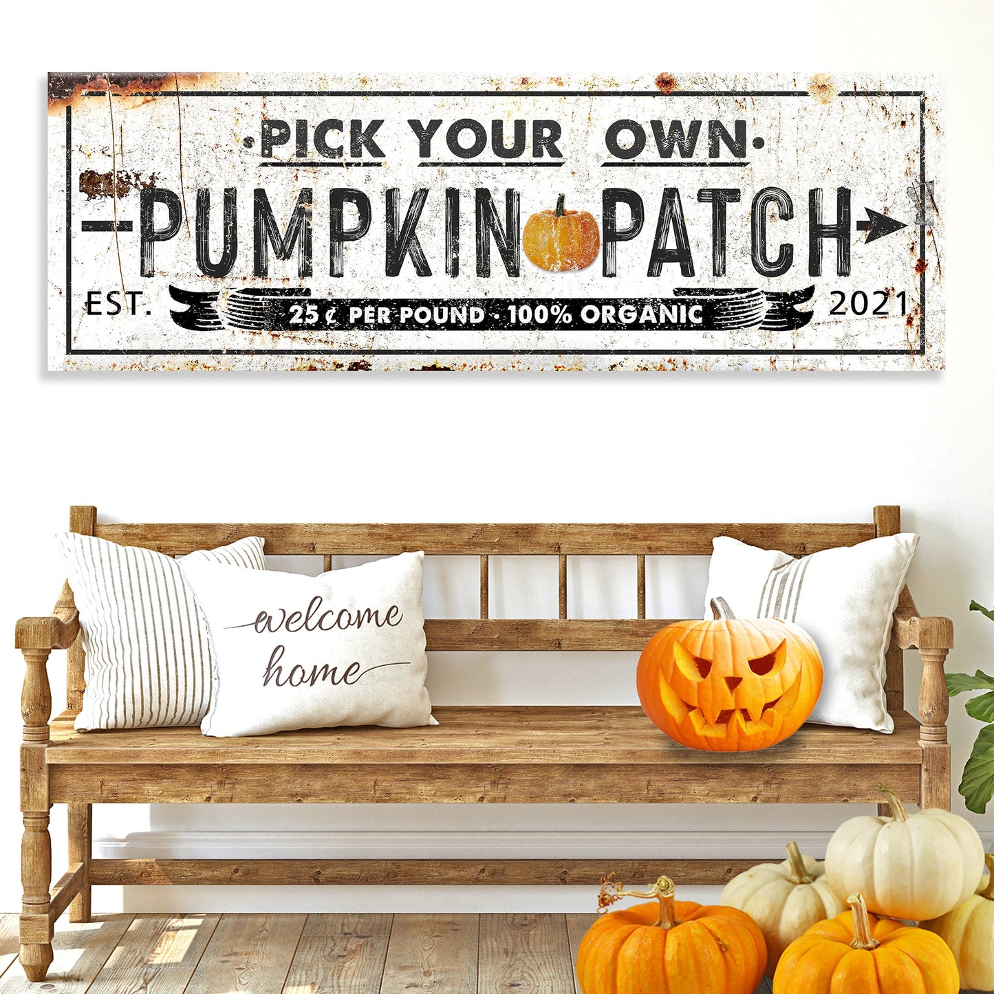 Canvas sign Pick Your Own Pumpkin Patch by Tailored Canvases, rustic vintage pumpkins on Tampa Home & Garden Store