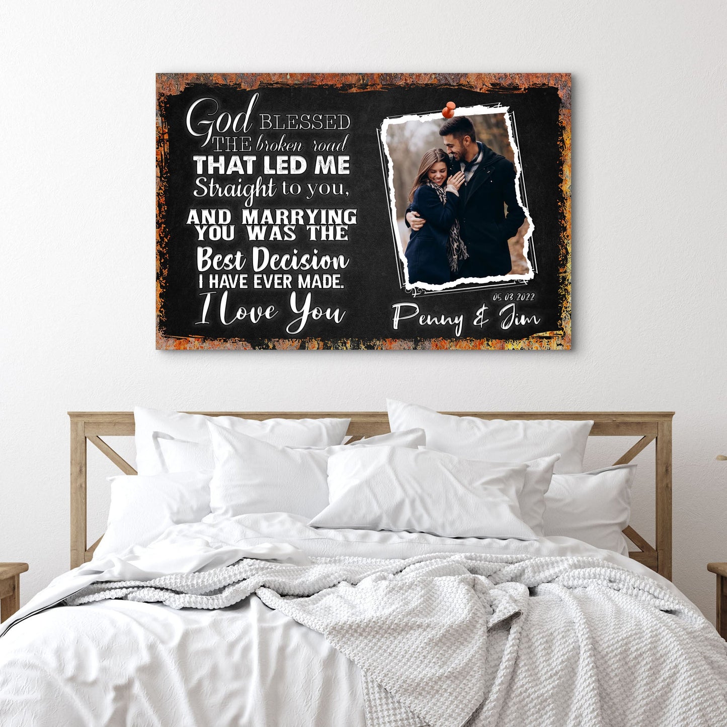 Canvas sign God Bless The Broken Road That Led Me To You and couple photo Tailored Canvases on Tampa Home & Garden Store