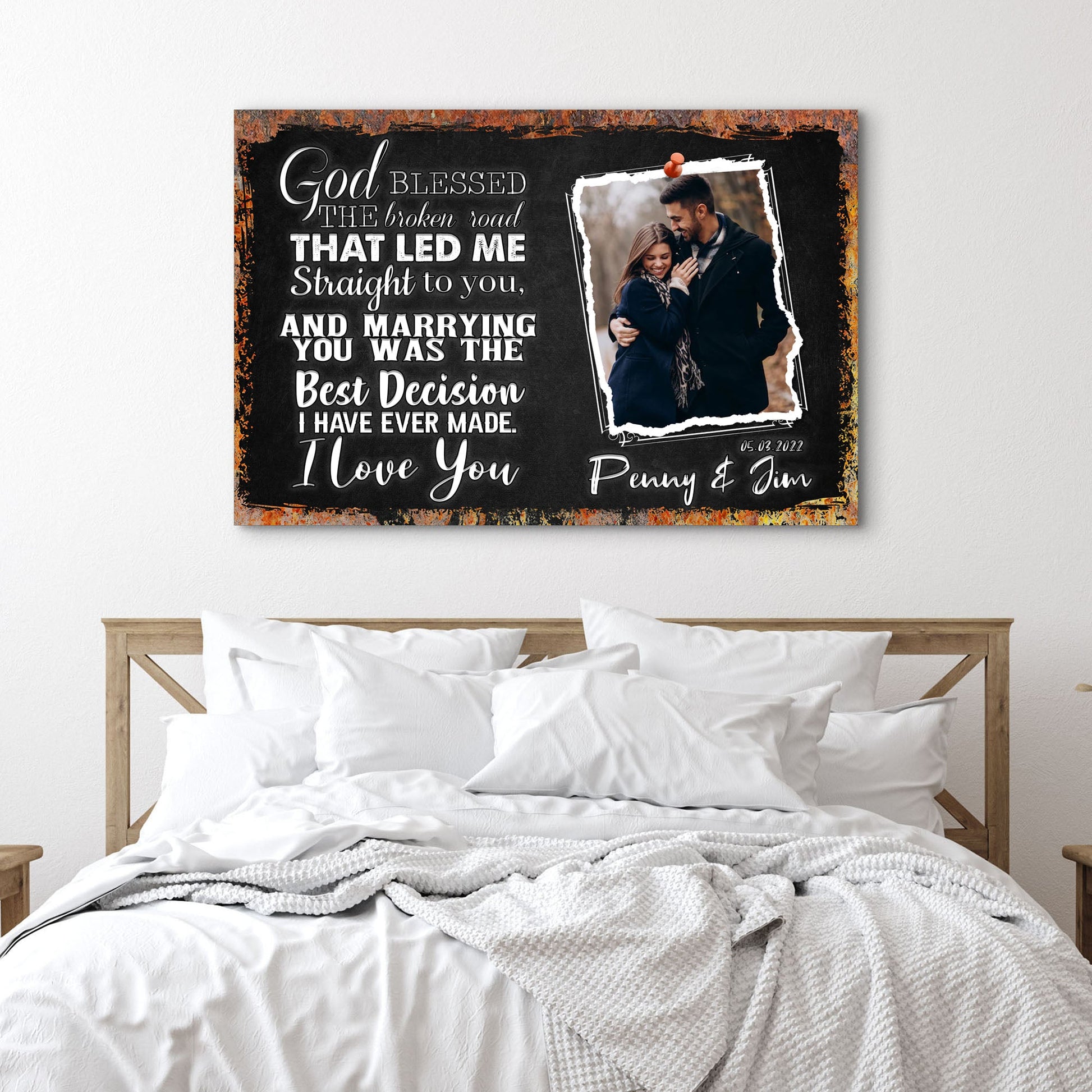 Canvas sign God Bless The Broken Road That Led Me To You and couple photo Tailored Canvases on Tampa Home & Garden Store