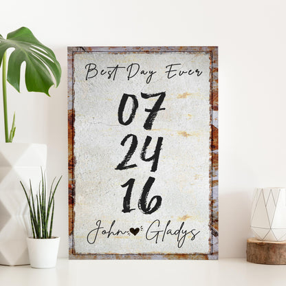 Best Day Ever Sign canvas by Tailored Canvases, rustic gray print in a rusted metal frame on Tampa Home & Garden Store