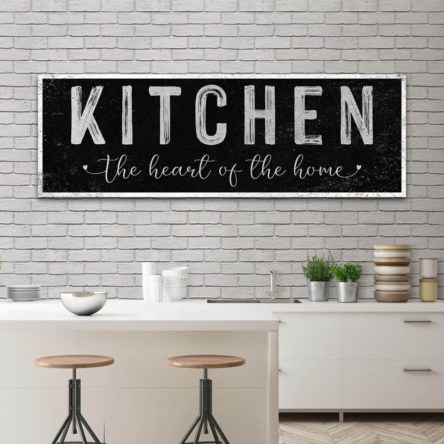 Kitchen Is The Heart Of The Home Sign III canvas by Tailored Canvases on black chalkboard sign on Tampa Home & Garden Store