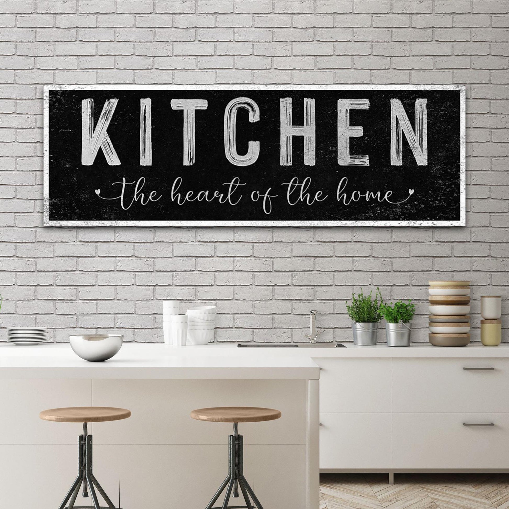 Kitchen Is The Heart Of The Home Sign III canvas by Tailored Canvases on black chalkboard sign on Tampa Home & Garden Store
