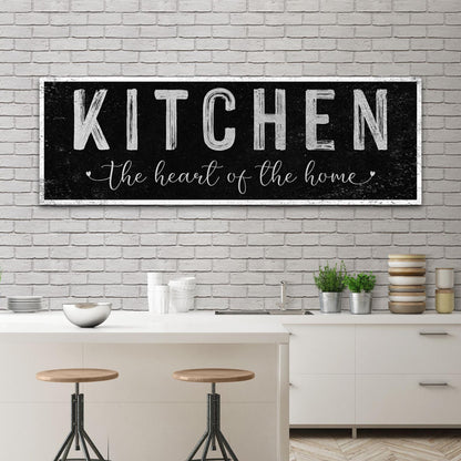 Kitchen Is The Heart Of The Home Sign III canvas by Tailored Canvases on black chalkboard sign on Tampa Home & Garden Store