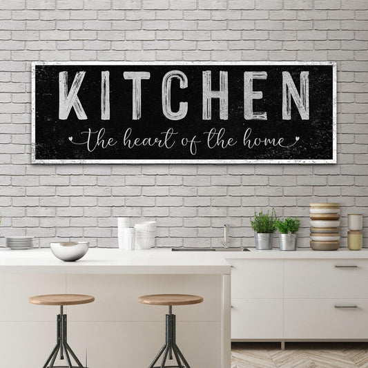Kitchen Is The Heart Of The Home Sign III canvas by Tailored Canvases on black chalkboard sign on Tampa Home & Garden Store