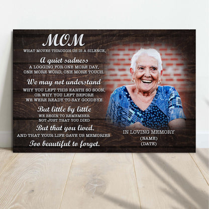 Canvas sign Mom You're Too Beautiful To Forget Happy Mother's Day with an elderly woman on Tampa Home & Garden Store