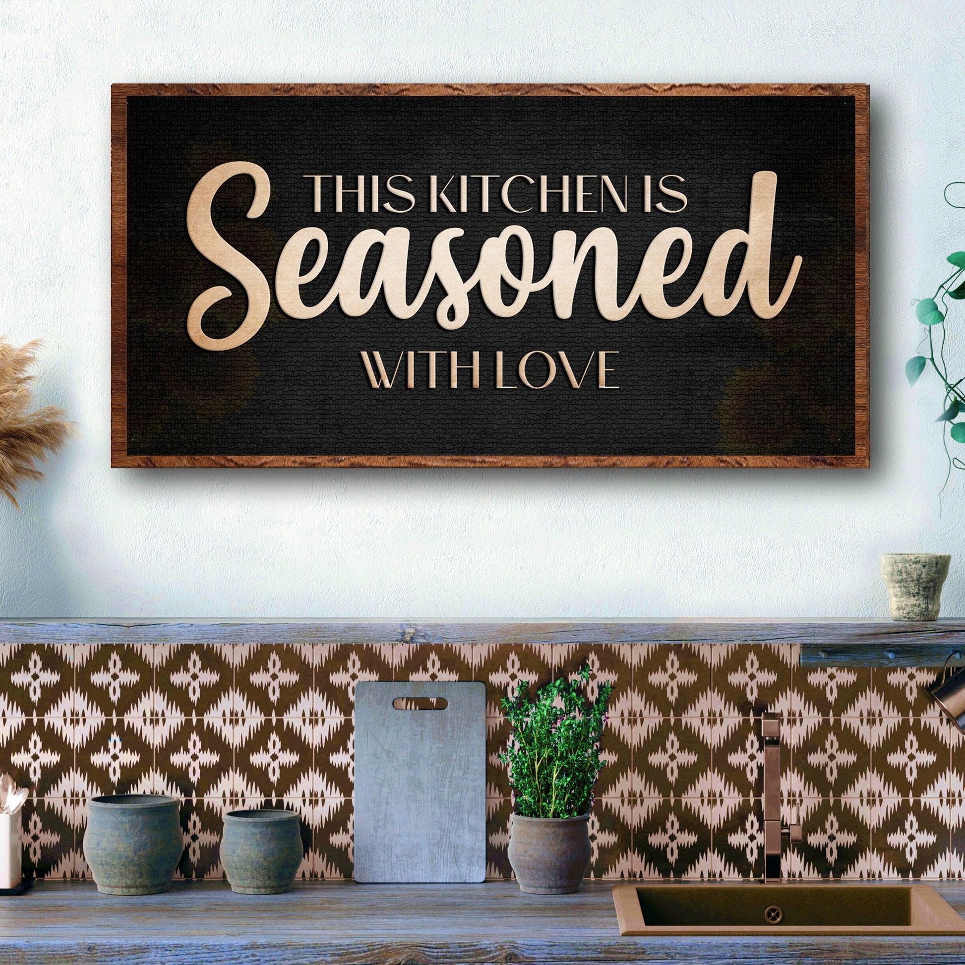 Tailored Canvases canvas sign This Kitchen Is Seasoned With Love with wood frame on Tampa Home & Garden Store